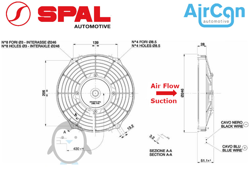 24V Spal VA07-BP7/C-31A axial Fan/blower Ø-225mm VA07BP7C31A VA07-BP7_C-31A