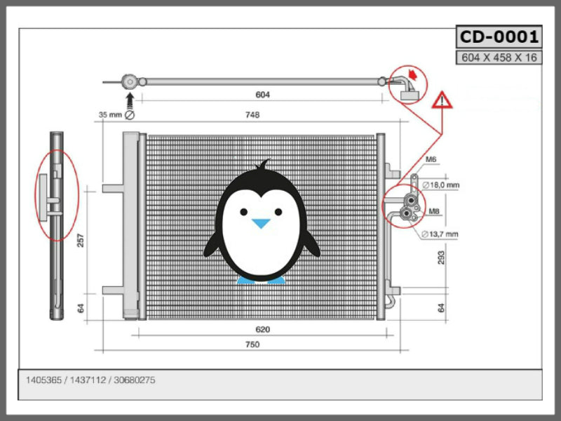 Condenser 6G911910DA, 6G9119710BA, 6G9119710CC, 6G9119710DA, 1405365, 1437112, 1457675, 1460537, 1481851, 1563248, 1582558, 1677879, 1710241, 1710860, 1716734, 1716737, 2015504, 17110241, 30680275, 30741670, 30794544, 30794562, 31274157, 6G9119710BE, 6G9119710CB, 7G9119710AA, 7G9119710AB, 7G9119710AC, 7G9119710AD, 7G9119710AE, 7G9119710FA, 7G9119710FB, 9G9119710AA, 9G9119710AB, 9G9119710BA, CA1539, CA1547, LR000566, LR023921, MR000566, 43351, 1223686, 16-1336, 35850, 8FC351304491, 8FC351303201