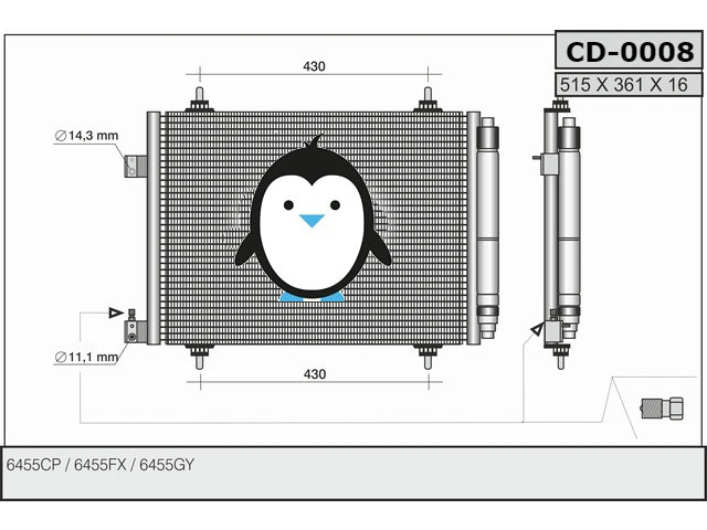 CD-0008 Citroen / Peugeot 6455CP 6455FX 6455GY 6455GZ 9652775780 CA2018 16-1982 16-1982A 43175 35649 8FC351309331 Air Con Automotive