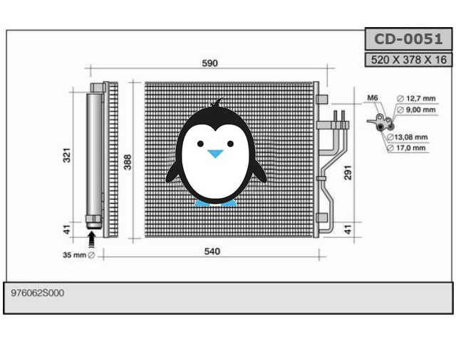 Kia Sportage air conditioning condenser 976062S000, 43462, 16-9804 CD-0051 640x480