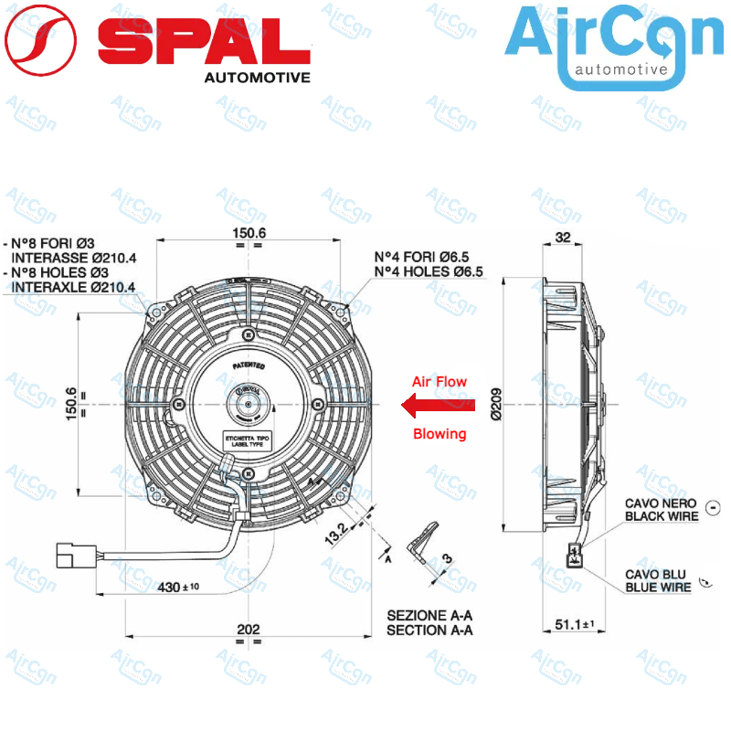 SPAL VA14BP7C34S, 3010.0343, 1209024, 30315017, 60151, AC-3010.0343, 70029S, 7002S, 8880500054, 166006, 870003N, 0599.1952, 9.1003