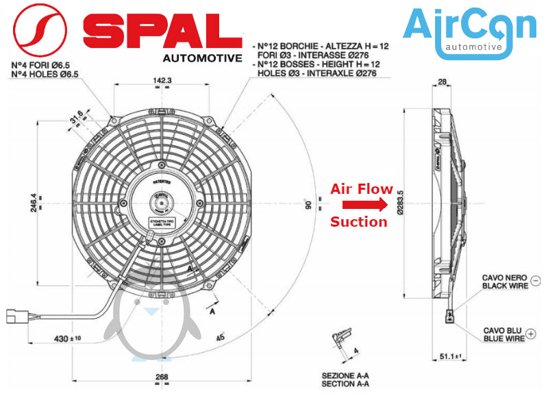 24V Spal VA11-BP7/C-29A axial Fan/blower Ø-255mm VA11BP7C29A, VA11-BP7_C-29A