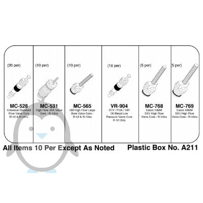 Air con charge port schrader valve kit KT-Core 6 different sizes for R12 and R134a
